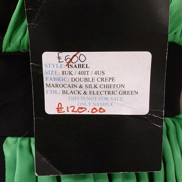 Veronica Moncho Lobo Silk Dress Emerald Green & Black Elegant Designer Sample - Picture 5 of 8